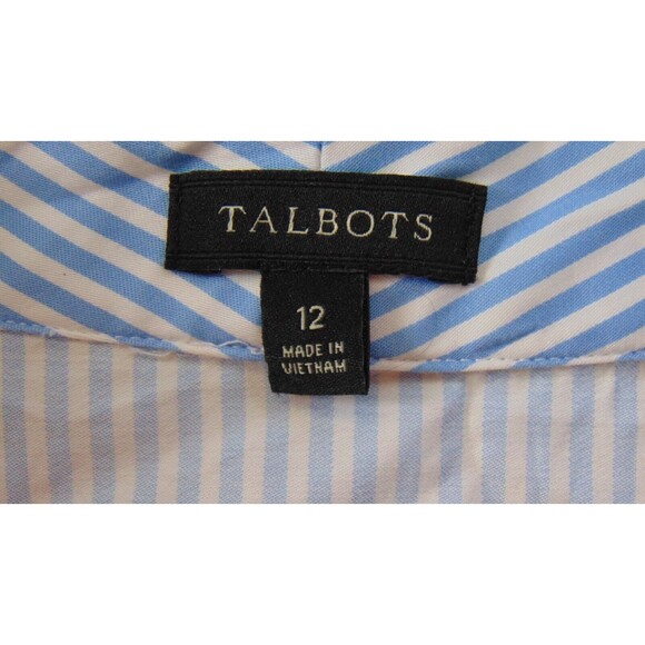 Talbots Sleeveless Tank Size 12 Blue / White Stripe Light Weight Neck Tie Cotton - Picture 6 of 8